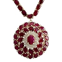 58.96 Carat Natural Red Ruby and Diamond (F-G Color, VS1-VS2 Clarity) 14K Yellow Gold Luxury Necklace for Women Exclusively Handcrafted in USA