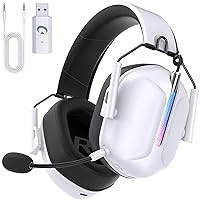 Wireless Gaming Headset for PS5, PS4, PC, 2.4GHz USB Gaming Headphones with Microphone for Nintendo Switch, Mac, Computer, Bluetooth 5.3 Gaming Headsets, Ergonomic Design, 40H Battery (White)