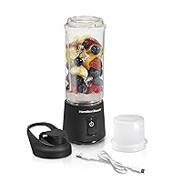 Hamilton Beach Mini Cordless Portable Personal Blender for Shakes and Smoothies, USB Rechargeable, 16 oz. Jar with Leakproof Travel Lid, 6 Stainless Steel Blades, Black (51180)