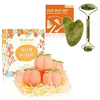 Pink Peach Bath Bombs Gift Set & Jade Gua Sha and Face Roller
