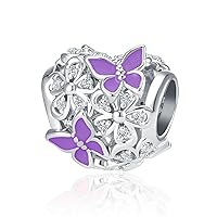 Butterfly Flower Garden Charm Magnolia Bloom Crystal Opennwork Enamel Bead for Pandora Charm Bracelet