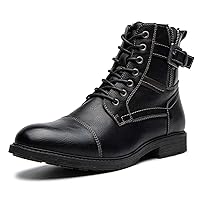 Men Oxford Boots,Buckle Dress Boot for Men,Casual Men Boots Lace-Up Side Zipper