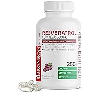 Bronson Resveratrol 500 Complex Standardized Trans-Resveratrol + Grape Seed & Red Wine Extract, 250 Capsules