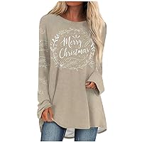 Women's Christmas Tops Fashion Casual T-Shirt Printed Round Neck Mid Length Top, S-3XL