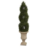 Nearly Natural 5ft. Double Pond Cypress Artificial Spiral Topiary Tree in Urn UV Resistant (Indoor/Outdoor)