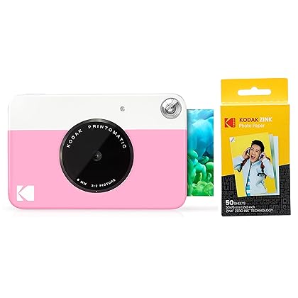Kodak PRINTOMATIC Digital Instant Print Camera (Pink) with Kodak 2ʺx3ʺ Premium ZINK Photo Paper (50 Sheets)