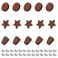 60pcs Wooden Earring Studs for Jewelry Making,Wooden Stud Earrings Wood Earring Posts Walnut Wood Earring Findings with 100pcs Earring Backs for Women Girls DIY Earrings Making Supplies(3 Shapes)