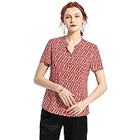 Women's Silk Tops Loose V Neck Breathable Shirt Summer Shirt Casual Comfortable Elegant Blouse (M) Red