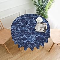 Blue Camouflage Pattern Print Round Tablecloth 60 Inch Table Cloth Circular Table Cover for Dining Kitchen Banquet Dinner