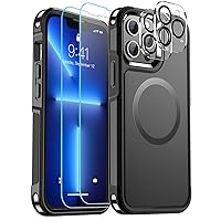SUPFINE Magnetic for iPhone 13 Pro Max Case, [Compatible with MagSafe] [10 FT Military Grade Drop Protection] 2X [ Tempered Glass Screen Protector+Camera Lens Protector] Non-Slip Phone Case, Black