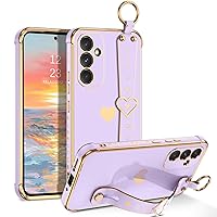 GUAGUA for Samsung Galaxy A54 Case, Galaxy A54 Phone Case with Wrist Strap Holder, Slim Soft TPU Plating Love Heart Pattern with Wristband Kickstand Shockproof Case for Samsung A54 5G 6.4'', Purple