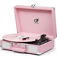 Vintage Pink Suitcase Record Player - 3-Speed Turntable with Bluetooth, USB Recording, MP3 Converter, Speakers, Stylus