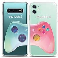 Matching Couple Cases Compatible for Samsung S23 S22 Ultra S21 FE S20 Note 20 S10e A50 A11 A14 Video Game Clear Funny Pink Blue for Him Her Girlfriend Silicone Cover Anniversary Relationship