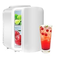 YSSOA 4L Mini Fridge with 12V DC and 110V AC Cords, 6 Can Portable Cooler & Warmer Compact Refrigerators for Food, Drinks, SkinCare, Office Desk, White
