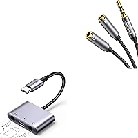 UGREEN Headphone Splitter 3.5mm 2 Female to 1 Male Mic and Audio Y Splitter TRRS Headset Adapter Cable Bundle USB C to 3.5mm Audio Adapter 3 in 1 Charger and Headphone Splitter