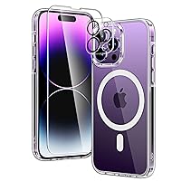 TAURI [5 in 1 Magnetic Case for iPhone 14 Pro [Military Grade Drop Protection] with 2X Screen Protector +2X Camera Lens Protector, Transparent Slim Fit Designed for Magsafe Case-Clear