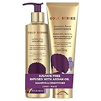 Pantene, Shampoo and Sulfate Free Conditioner Kit, with Argan Oil, Pro-V Gold Series, for Natural and Curly Textured Hair, 17.9 fl oz, Kit