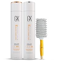 GK Hair Global Keratin Moisturizing Shampoo and Conditioner Color Protection and Vent Brush 2.5 Inches