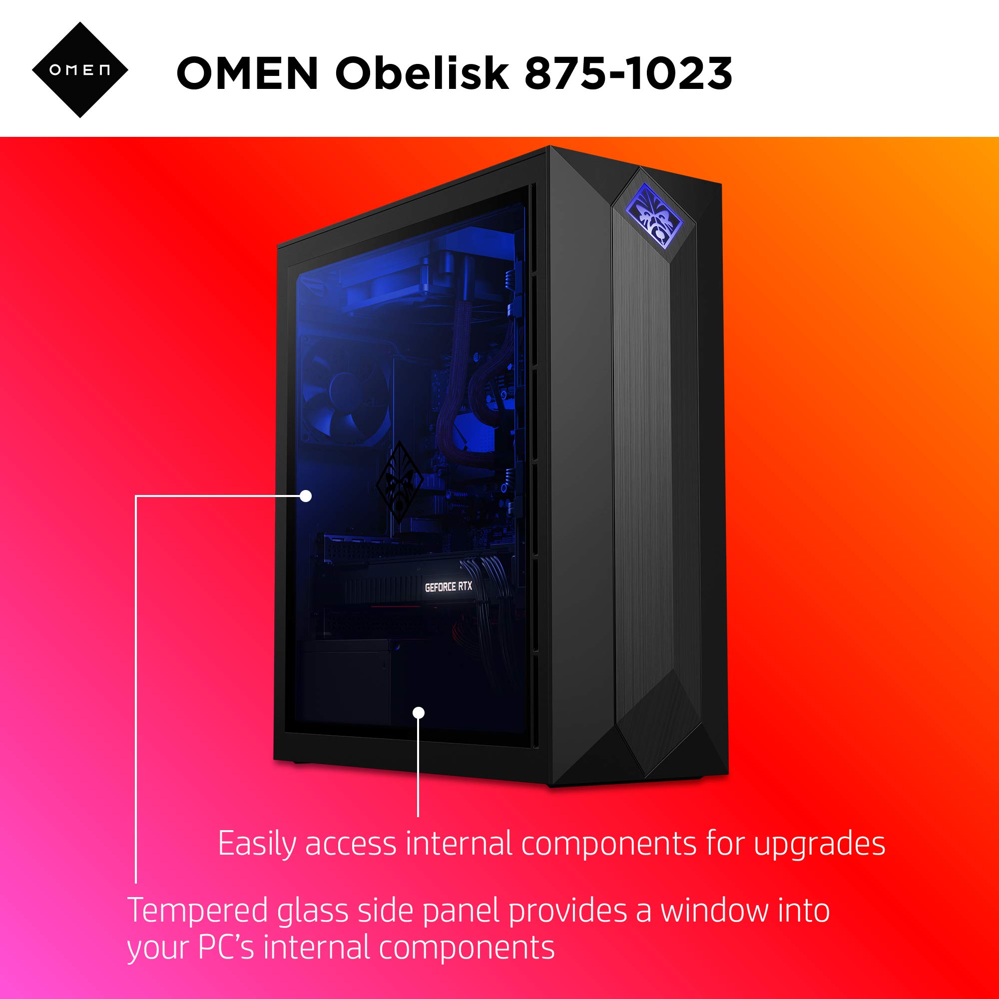 Omen by HP Obelisk Gaming Desktop Computer, 9th Generation Intel Core i9-9900K Processor, NVIDIA GeForce RTX 2080 SUPER 8 GB, HyperX 32 GB RAM, 1 TB SSD, VR Ready, Windows 10 Home (875-1023, Black)
