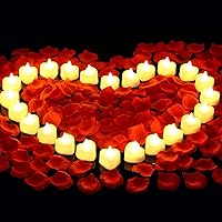 2000 Pieces Artificial Rose Petals with 24 Pieces LED Tea Lights Candles, Romantic Decorations Special Night Set for Valentine's Day, Wedding Anniversary or Table Décor
