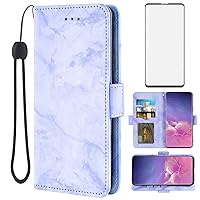 Asuwish Compatible with Samsung Galaxy S10 and Tempered Glass Screen Protector Accessories Cell Card Holder Kickstand Flip Marble Wallet Phone Covers for Glaxay S 10 Edge Gaxaly 10S GS10 SM X10 Purple