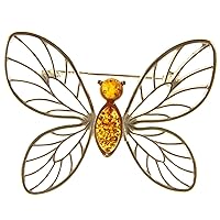 BALTIC AMBER AND STERLING SILVER 925 DESIGNER COGNAC BUTTERFLY BROOCH PIN JEWELLERY JEWELRY