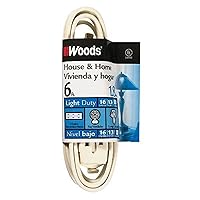 Woods 0600W 3-Outlet 16/2 Cube Extension Cord w/ Power Tap, 6-Feet, White