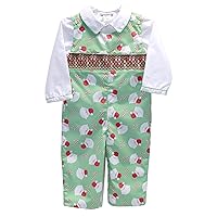Carouselwear Boys Green Smocked Christmas Longall with Santa Claus Outfit for the Holidays Newborn Baby