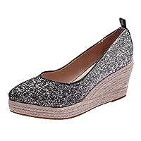 Comfortable Women Flip Flop Sandals For Women Fashion Sequined High Heel Espadrilles Shoes Pumps Slip On For Casual
