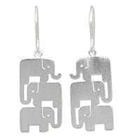 NOVICA Artisan Handmade .925 Sterling Silver Dangle Earrings Thailand Animal Themed 'Elephant Stack'