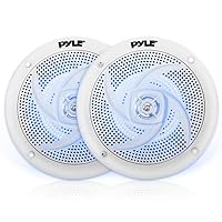 Pyle Marine Speakers - 4 Inch 2 Way Waterproof and Weather Resistant Outdoor Audio Stereo Sound System with LED Lights, 100 Watt Power and Low Profile Slim Style - 1 Pair - PLMRS43WL (White)