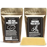 Shea & Mango Butter Combo - Organic Unrefined Shea Butter (8oz) & Unrefined Raw Mango Butter (8oz) - Use Alone or for DIY Skincare, Lotions, Soaps, and Lip Balms
