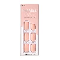 KISS imPRESS No Glue Mani Press On Nails, Color, 'Peevish Pink', Pink, Short Size, Squoval Shape, Includes 30 Nails, Prep Pad, Instructions Sheet, 1 Manicure Stick, 1 Mini File