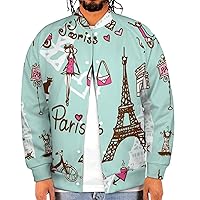Paris Symbols Men's Baseball Bomber Jacket Casual Lightweight Streetwear Button Down Coats