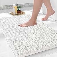 Yimobra Original Luxury Shaggy Bath Mat, 44.1 X 24 Inches, Soft and Cozy, Super Absorbent Water, Non-Slip, Machine-Washable, Thick Modern for Bathroom Bedroom, Bright White