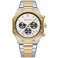 Luxury Chronograph Watches for Mens Stainless Steel Waterproof Date Analog Quartz Militarily Gold Watch