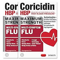 Coricidin HBP, Decongestant-Free Cold Symptom Relief for People with High Blood Pressure, Maximum Strength Multi-Symptom Flu Tablets, 48 Count (2x24ct)