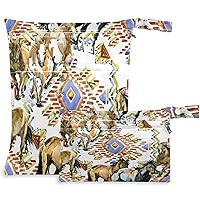 visesunny Horses Wild Western Pattern 2Pcs Wet Bag with Zippered Pockets Washable Reusable Roomy Diaper Bag for Travel,Beach,Daycare,Stroller,Diapers,Dirty Gym Clothes,Wet Swimsuits,Toiletries