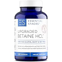Essential Stacks Betaine HCL with Pepsin, Ox Bile, Organic Gentian & Ginger - Betaine Hydrochloride Supplement w Digestive Enzymes, Bile & Bitters - Gluten, Dairy & Soy Free (120 Capsules)