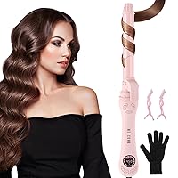 Rotating Curling Iron - 1 Inch Automatic Curling Iron for All Hair Type, Quick & Effortless Auto Curling Wand with Fast Heating Dual Speed LCD Display 250°F-450°F for Lasting Beach Waves