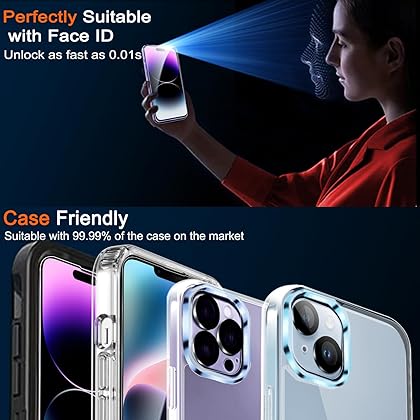 Ferilinso 3 Pack Screen Protector for iPhone 14 Plus iPhone 14 Pro Max with 2 Pack Tempered Glass Camera Lens Protector Phone Case Friendly Accessories Protector de pantalla for Apple 14 Plus Pro Max
