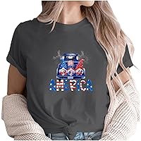 Womens Tops 2024 Summer Dwarf Truck Graphic Print Cute Tops Trendy Summer Crewneck Casual Independence Day Patriotic Tees