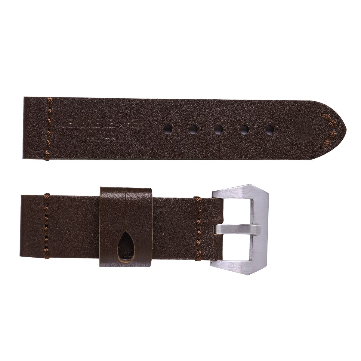 NICERIO 26mm Watch Strap Durable Calfskin Genuine Leather Watch Band Wristband for Watch Replacement (Deep Coffee with Silver Buckle)