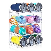 Large Compartment Water Bottle Organizer, Stackable Water Bottle Organizer for Cabinet, 4 Tier Water Bottle Holder for Kitchen Pantry, Plastic Wine Rack Tumbler Travel Cups Storage
