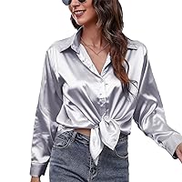 Satin Silk Women's Lapel Button-Front Long-Sleeved Shirt for Casual and Comfortable Wear in Autumn Large Size