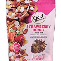 Gold Emblem Strawberry Honey Trail Mix Resealable Zip Bag (Pack SimplyComplete Bundle) Honey Sesame sticks & Roasted Cashews, Sweetened Dried Strawberries, Almonds, Yogurt Covered Raisins - 7 oz