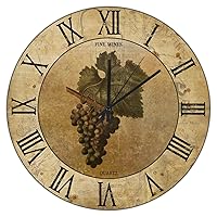 Grape Wine Wooden Clock Rustic Grape Lover Hanging Wooden Clock 12inch Silent Non-Ticking Battery Operated Wooden Clock Decorative for Kitchen Bedroom Office Classroom Home