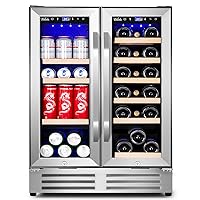 Wine and Beverage Refrigerator, 24 Inch Dual Zone Fridge with Glass Door, Built-In Cooler with Powerful and Quite Cool System/18 Bottles and 88 Cans Capacity Bverage Cooler