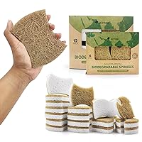 18 Pack Biodegradable Natural Kitchen Sponge - Compostable Cellulose and Coconut Walnut Scrubber Sponge - Eco Friendly Sponges for Dishes