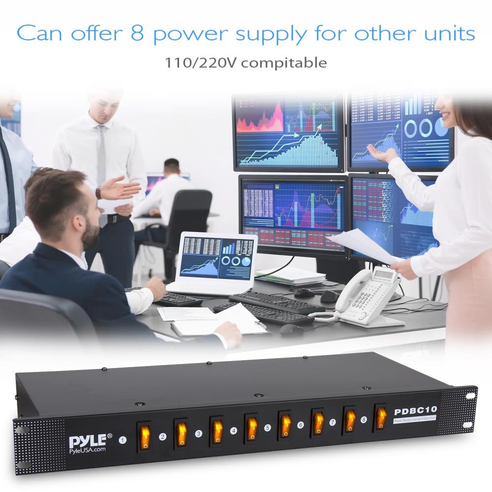 PYLE-PRO Electric Rack Mount PDU Unit - 8 Outlets w/ Digital Display and Surge Protection, 1U/15A/120V Aluminum Alloy Power, Covered w/ ON/OFF Switch,Wide Usage & Built-In Circuit Breaker - PDBC10